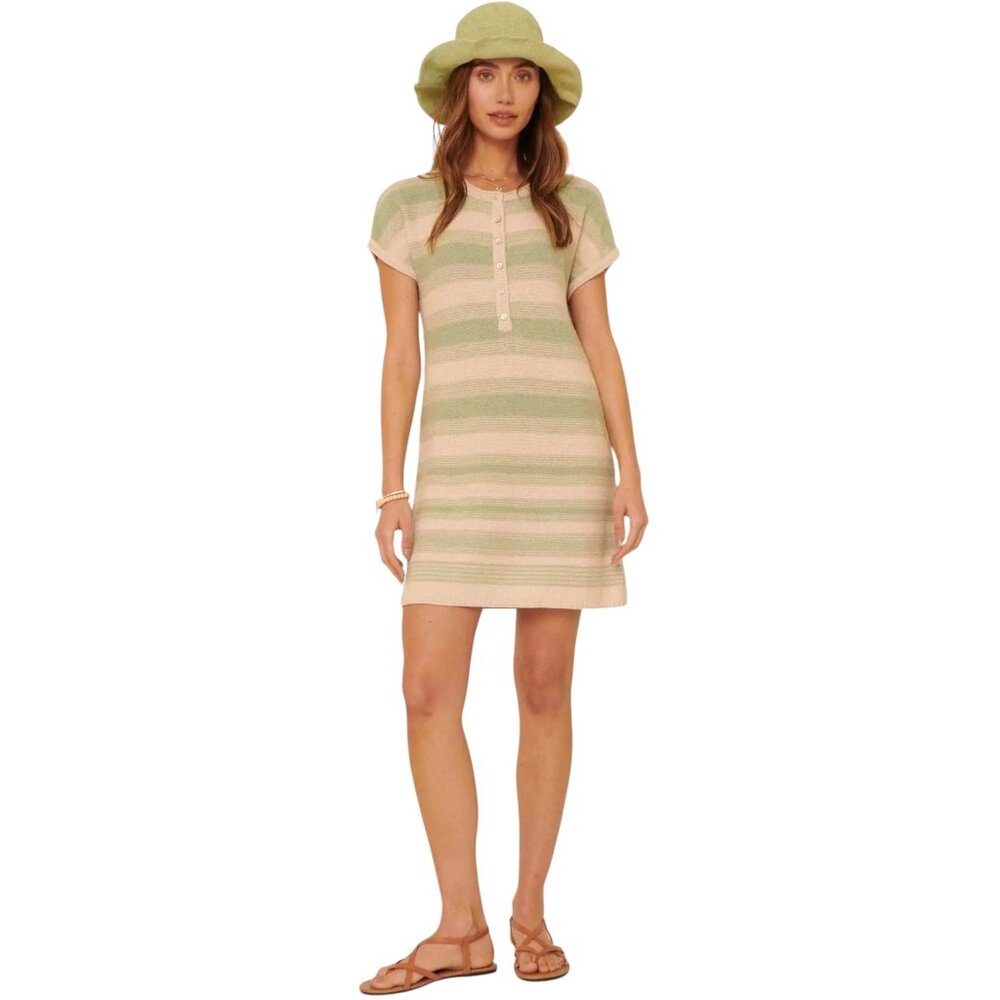Promesa Raising the Bar Striped Short-Sleeve Sweater Dress Button Front Sz Small